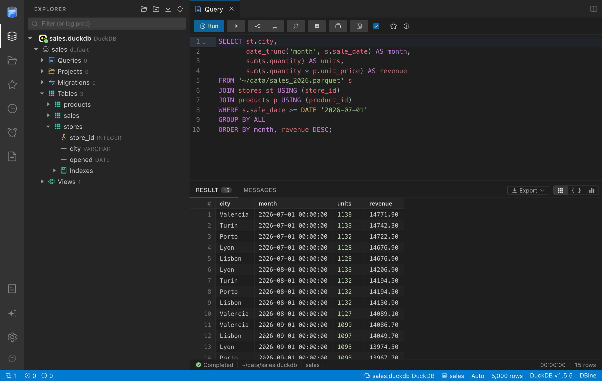 DBine query results DBine query results