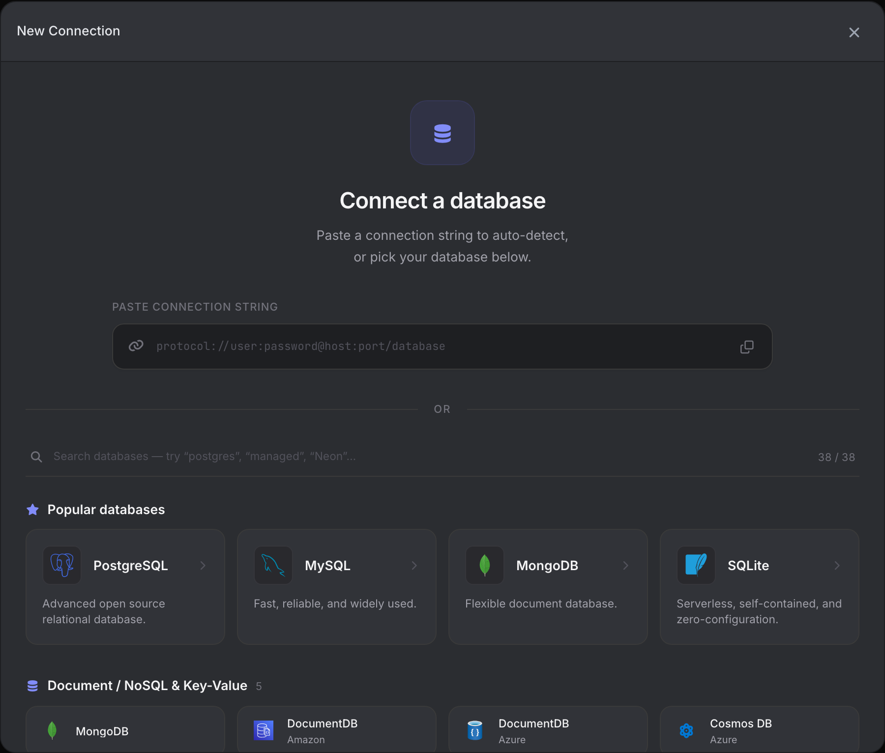 VisuaLeaf New Connection dialog VisuaLeaf New Connection dialog